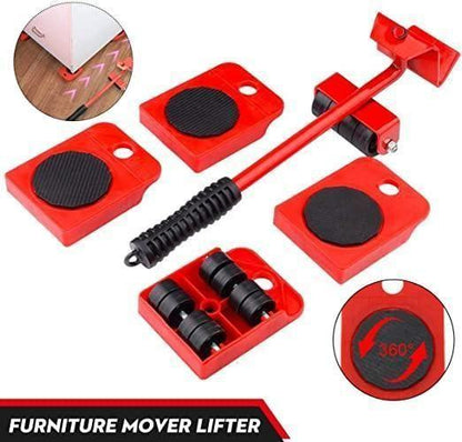 Heavy-duty furniture lifter and mover tool set with wheel pads, designed for shifting and protecting furniture during moving.