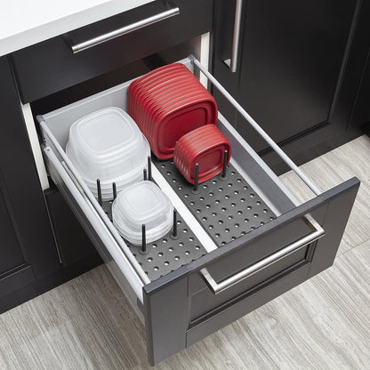 Kitchen drain shelf dish drying rack by 25560 with multiple compartments for drying and organizing dishes in the kitchen drawer.