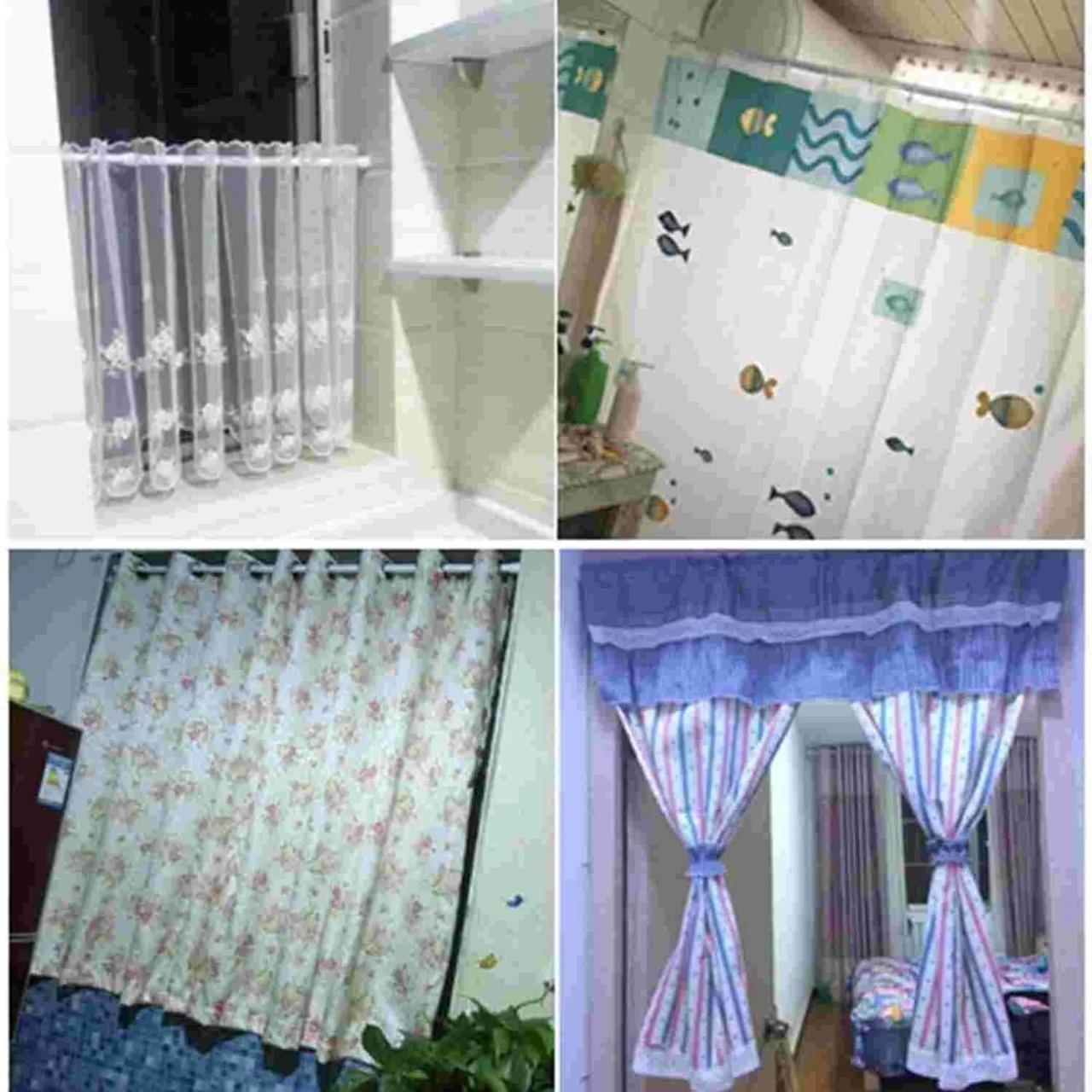 Adjustable drill-free curtain rod from 25560 with brackets and finials, suitable for easy home curtain installation.