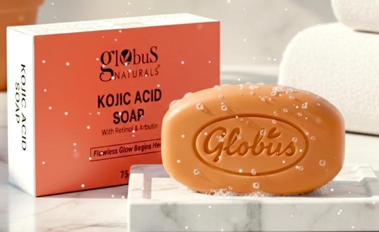Shaving soap pack with rice ceramide, glycolic, salicylic, kojic acids, saffron, and sandalwood in four 325g bars.