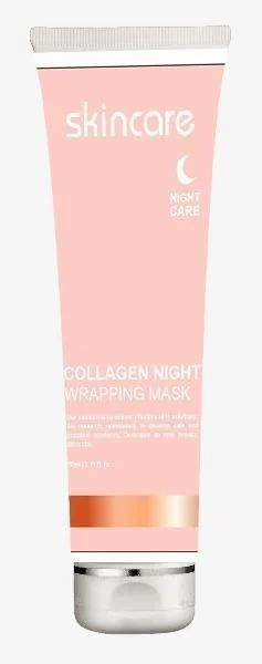 Korean Collagen Night Wrapping Peel Off Mask for stretch marks and scars, in a white jar with a black lid, showcasing the product.