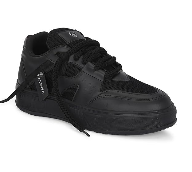 Black Kastava men's sports shoes, casual men's athletic footwear with laces and cushioned soles for comfortable wear.
