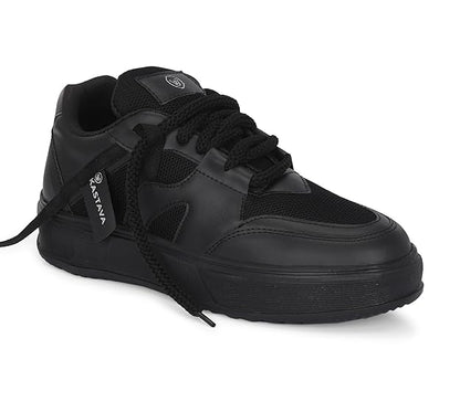 Black Kastava men's sports shoes, casual men's athletic footwear with laces and cushioned soles for comfortable wear.