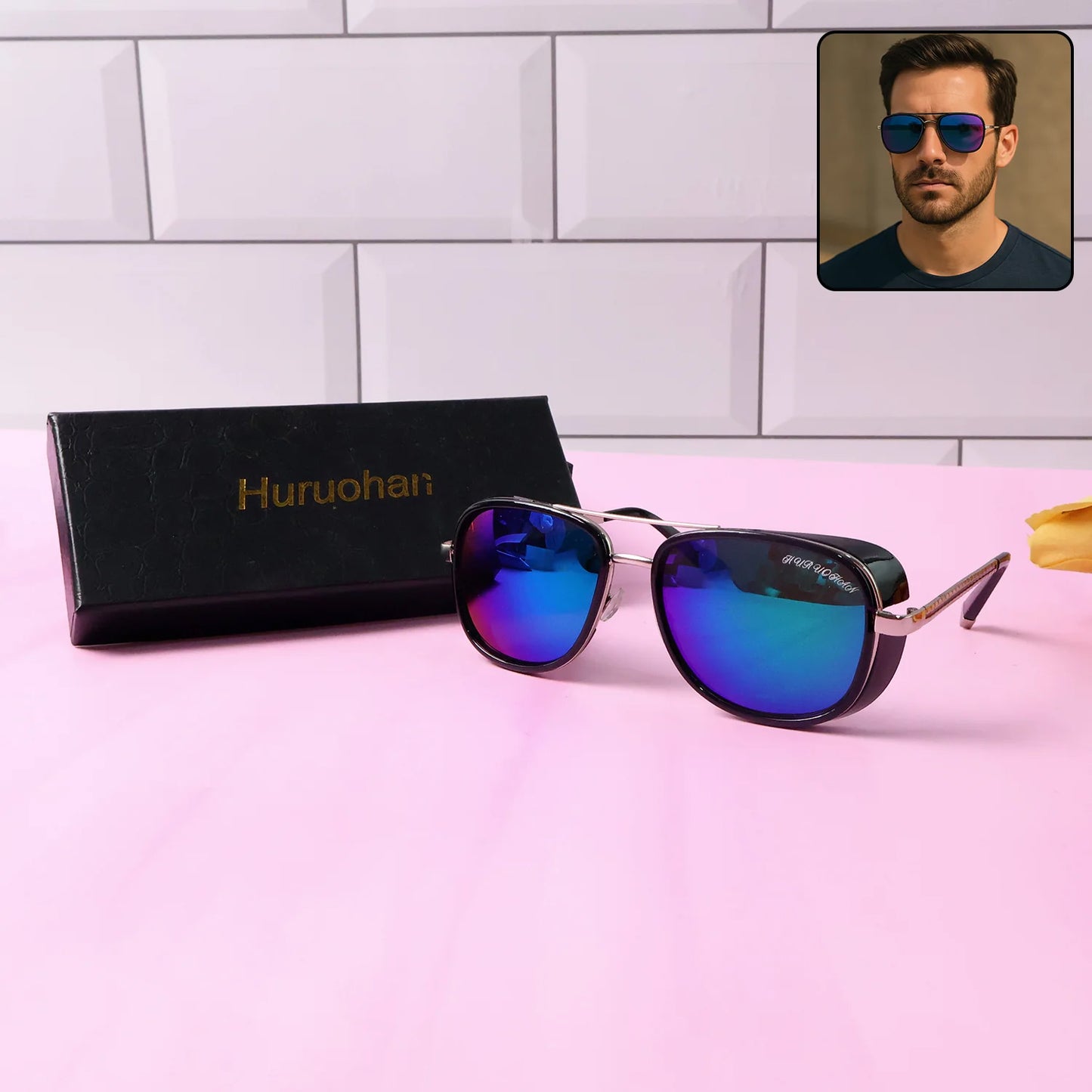 Wukusy travel sunglasses protection kit with cleaning cloth and storage pouch on a white background