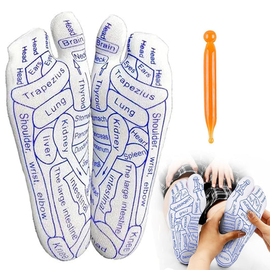 Multicolor men's acupressure reflexology socks with stick from 18030, designed for foot massage and relaxation.