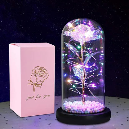Artificial tulips in a crystal box with LED light, galaxy glass rose flower, ideal for Valentine's Day gift, by 18049.
