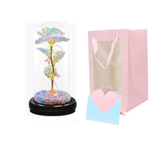 Artificial tulips in a crystal galaxy glass box with LED light, perfect for Valentine's Day gift, from 18049 flowers and shrubs collection.