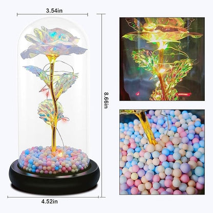 Artificial tulips in a crystal box with galaxy glass design and LED light, ideal for Valentine's Day gift from 18049.