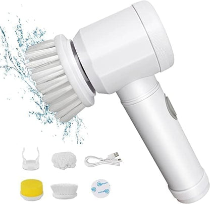 Electric rotary cleaning brush with 3 interchangeable heads for bathroom, kitchen, shower, tub, stove, and car cleaning.