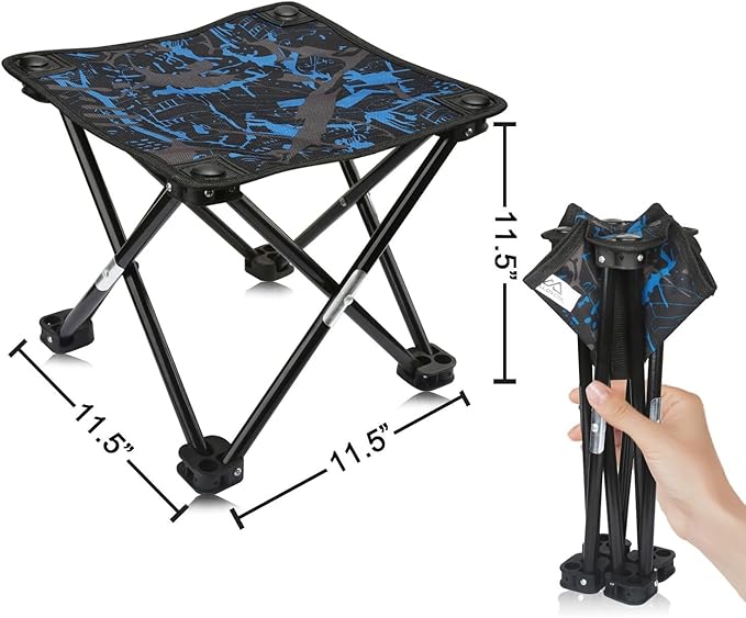 Lightweight folding outdoor portable stool with padded seat, ideal for camping, fishing, hiking, and outdoor picnics.