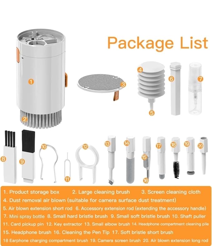 18049 20-in-1 electronic cleaning kit with facial cleansing brushes for cleaning laptops and electronic devices.