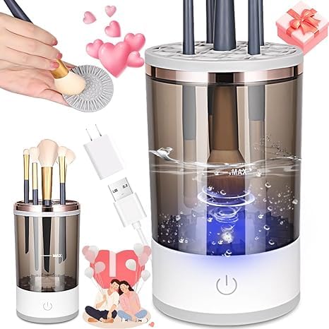 Electric cosmetic makeup brush cleaner and dryer machine by 18049, with one-button operation for facial cleansing brushes.