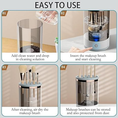 Electric cosmetic makeup brush cleaner and dryer machine by 18049, with one-button operation for facial cleansing brushes.