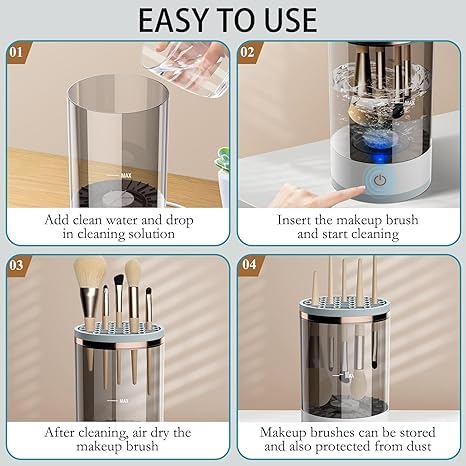 Electric cosmetic makeup brush cleaner and dryer machine by 18049, with one-button operation for facial cleansing brushes.