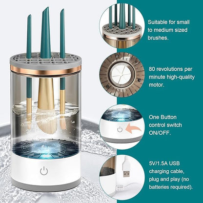 Electric cosmetic makeup brush cleaning tool and dryer machine for facial cleansing brushes, one-button operation, by 18049.