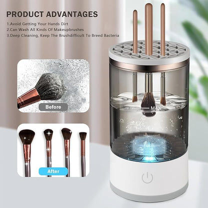 Electric cosmetic makeup brush cleaning tool from 18049, facial cleansing brush with one-button operation for cleaning and drying brushes.