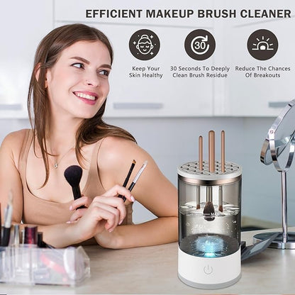Electric cosmetic makeup brush cleaner and dryer machine with one-button operation, designed for facial cleansing brushes.
