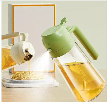 Vamor 500ml oil dispenser and mist spray bottle in white and green, leakproof seasoning jar for cooking and baking.