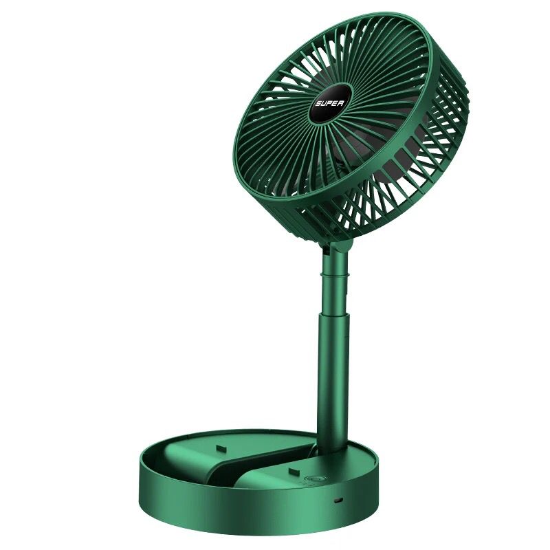 Green 18049 mini table fan with high-speed 2100 RPM, 3 airflow speeds, rechargeable battery, noiseless portable fan for home or office.
