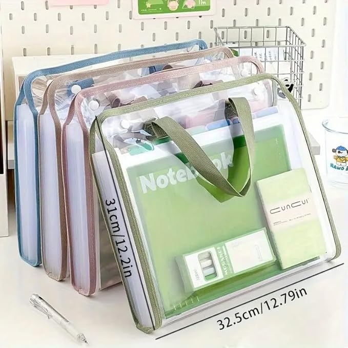 Multicolor office file organizer with handle, 13-pocket expanding file folder for document storage and labels.