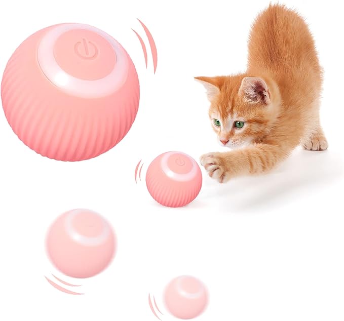 Interactive LED cat toy ball with 360° self-rotation, USB rechargeable electric pet toy designed for cats to play and engage.