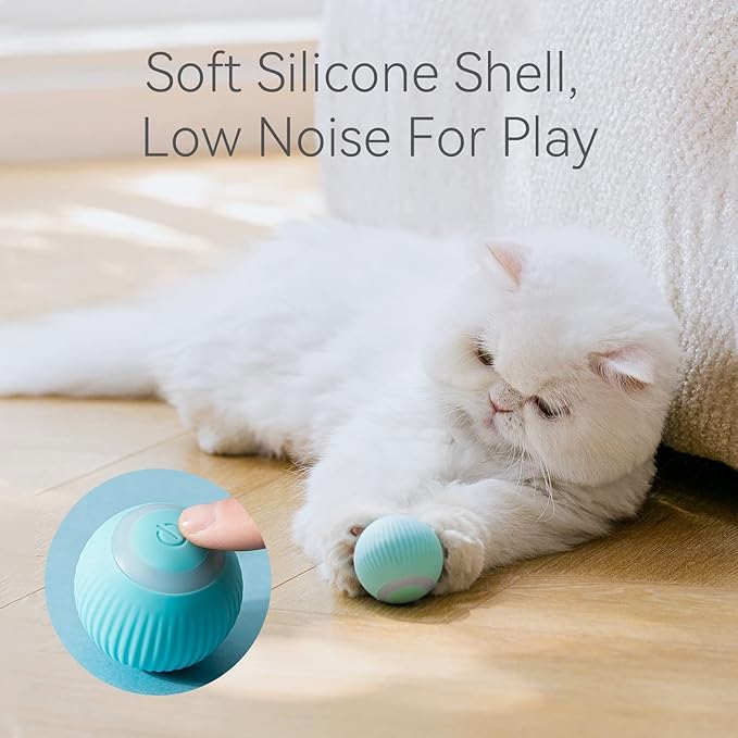 Interactive LED cat toy ball from 18049, 360° rotating electric pet toy, USB rechargeable, designed to entertain cats.