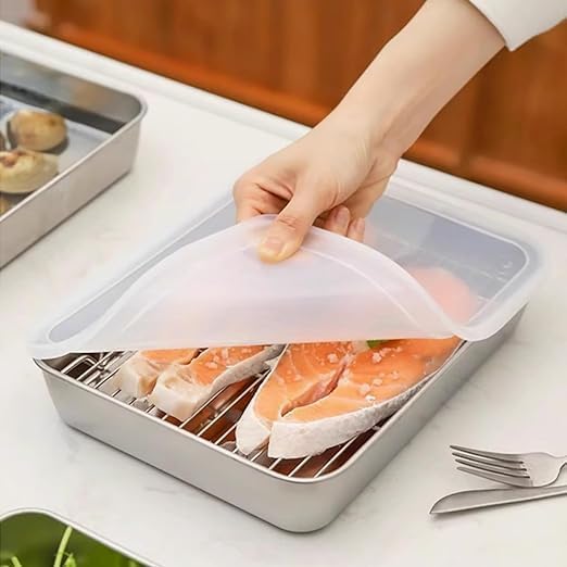 Stainless steel storage plate and baking tray with cover, non-stick baking pan for food storage and baking by 18049.