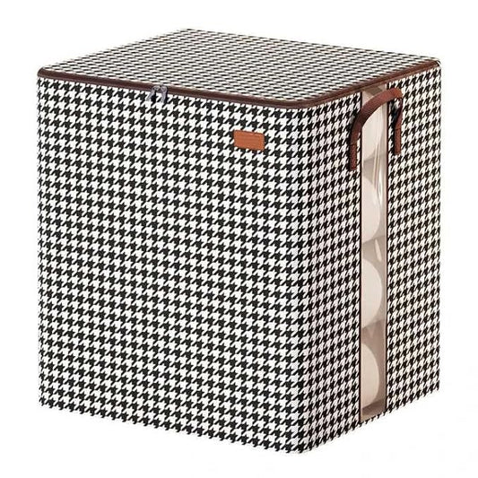 Foldable bedding storage bag with handle, strong zipper, and clear window for easy organization and visibility of blankets or bedding.