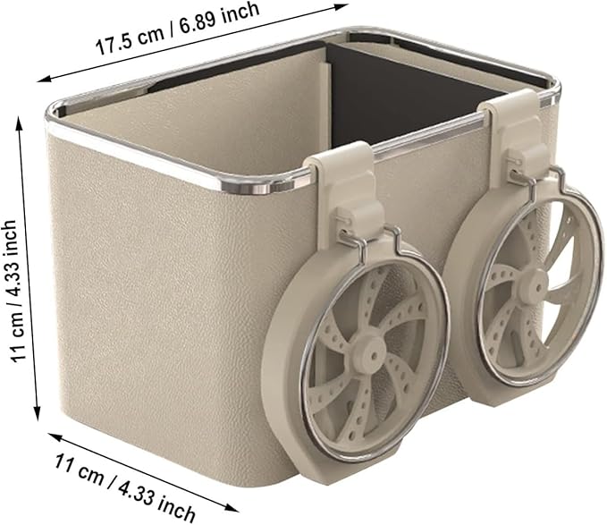 Car storage box with 2 foldable cup holders, multifunctional universal car console organizer for produce and small items.