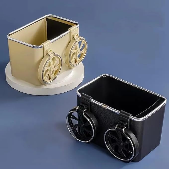 Universal car storage box with foldable cup holders and multifunctional design, ideal for organizing produce and essentials.