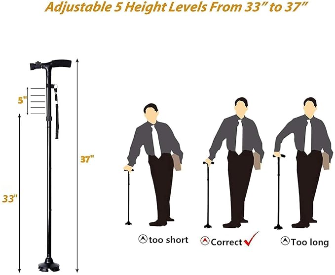 Collapsible folding cane with LED light, non-slip grip handle, suitable for men and women, part of walking sticks and crutches for adults