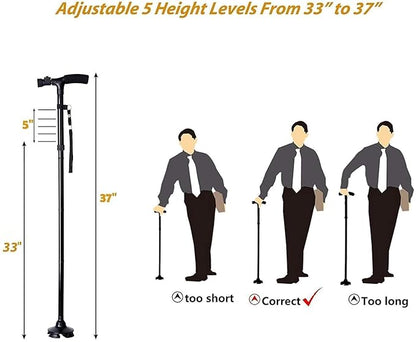 Collapsible folding cane with LED light, non-slip grip handle, suitable for men and women, part of walking sticks and crutches for adults