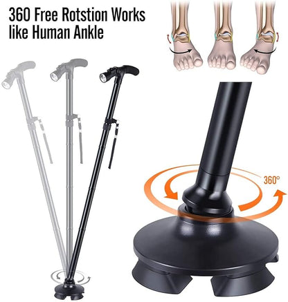 Folding cane with LED light and non-slip grip handle, collapsible walking stick for men and women, suitable for adults.