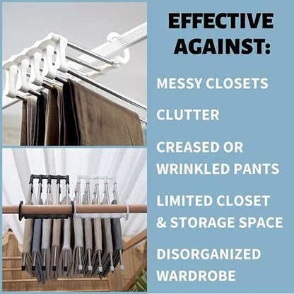 Stainless steel 5-in-1 wall hook hanger with multiple layers, non-slip design, space-saving closet organizer, foldable and versatile.