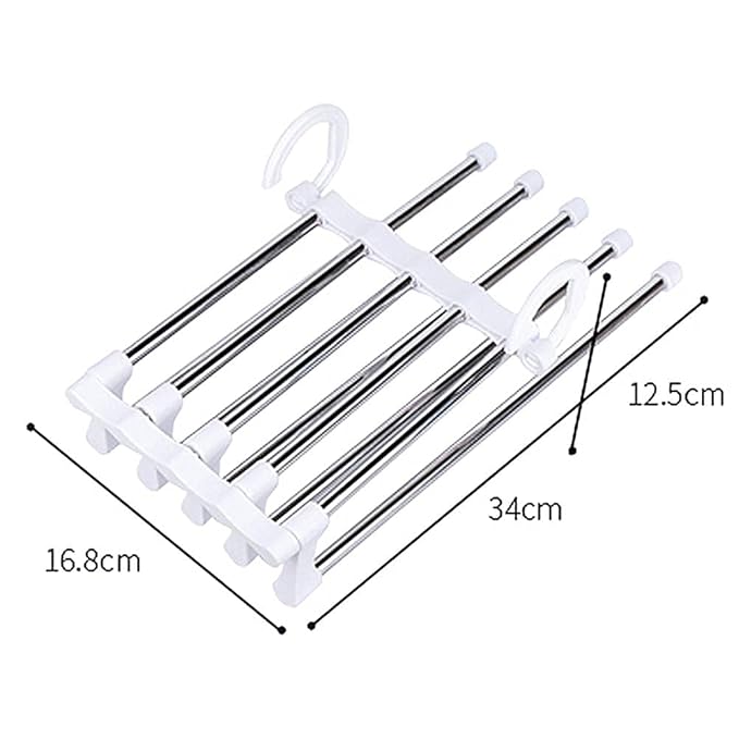 Stainless steel 5-in-1 wall hook hanger with multiple layers, non-slip design, space-saving closet organizer for clothes.