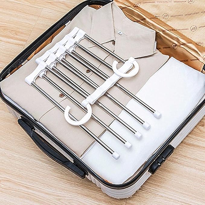 Stainless steel 5-in-1 wall hook hanger with multiple layers, non-slip design, space-saving closet organizer for clothes.