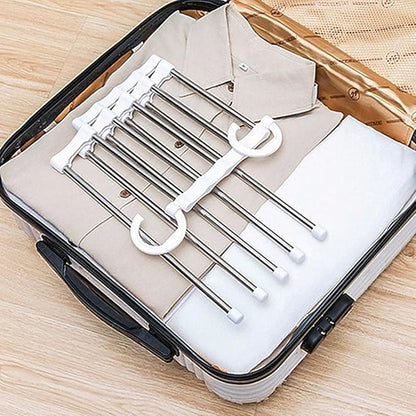 Stainless steel 5-in-1 wall hook hanger with multiple layers, non-slip design, space-saving closet organizer for clothes.