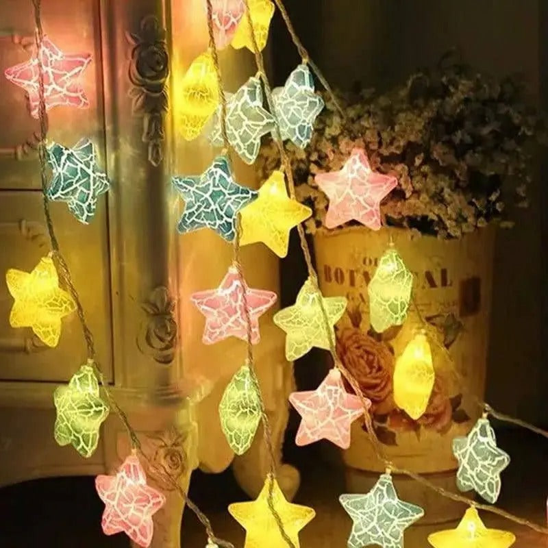 Multicolor crack star string lights for Diwali, featuring vibrant, multicolor illuminated stars from 18051 brand.