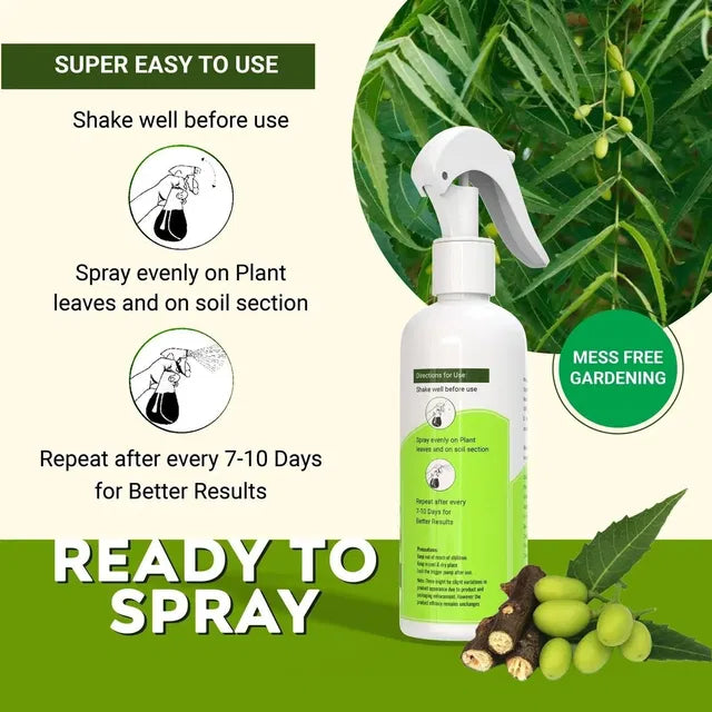 Pure Neem Plant Protection Spray in a spray bottle, designed for garden plant protection, from 18051 brand.