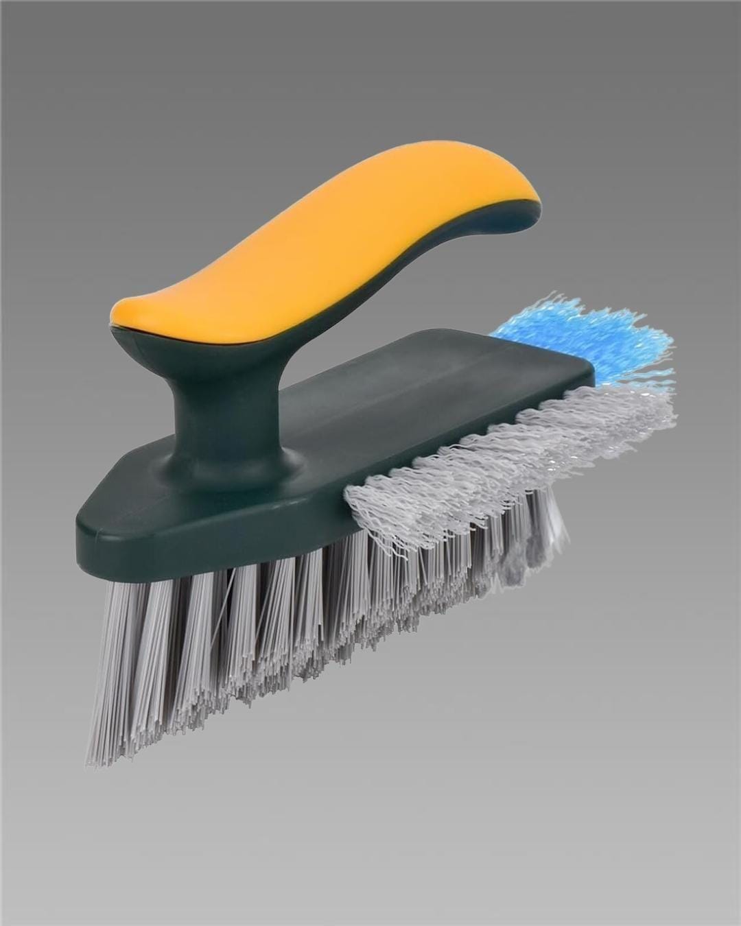 Multicolor Tile Grout Cleaner Brush with Squeegee and Wet-Dry Brush, plastic handle, for cleaning grout and surfaces.