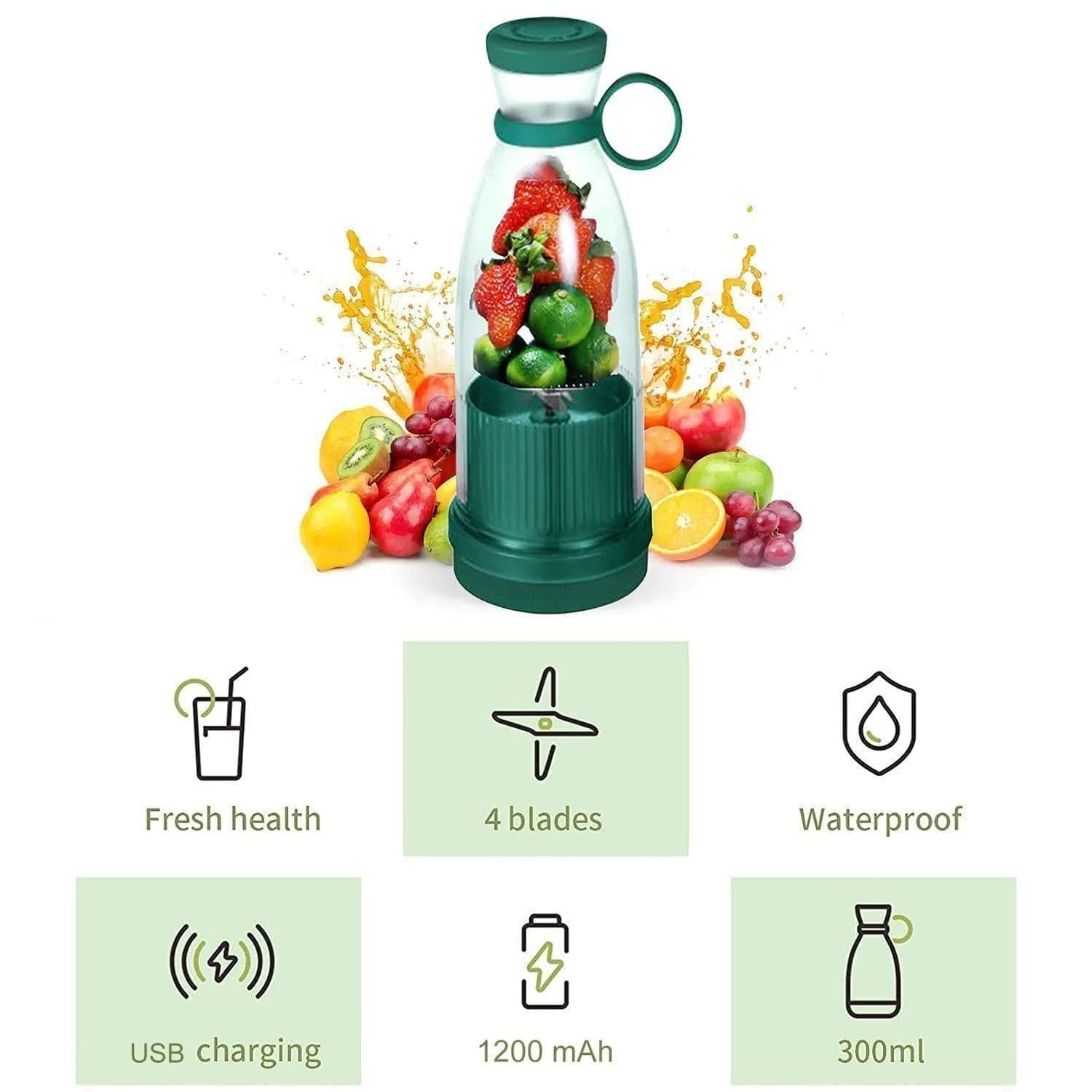 Assorted electric portable mini juicer bottles with bulb-shaped design, compact and convenient for fresh juice on the go.