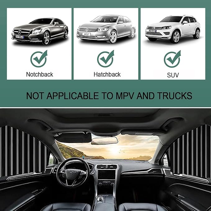 Multicolor magnetic car side window privacy sunshade and curtain for universal fit, provides UV protection and privacy in vehicles.