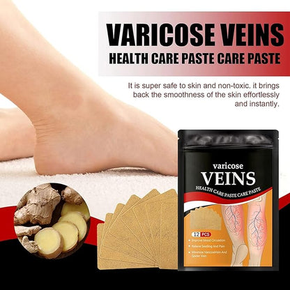 Heat patches for varicose veins treatment, 12-pack, designed to help reduce spider veins and leg discomfort naturally.