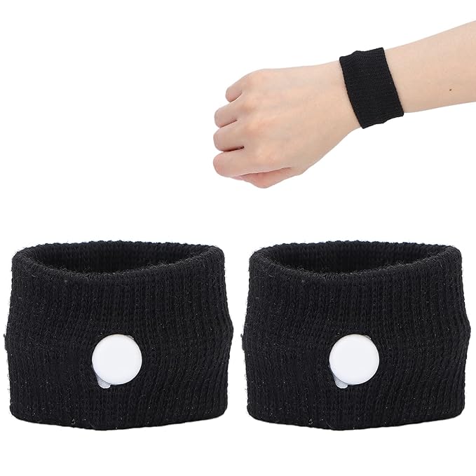 Men's motion sickness wristband by 18052, designed to reduce nausea during travel with adjustable band and pressure points.