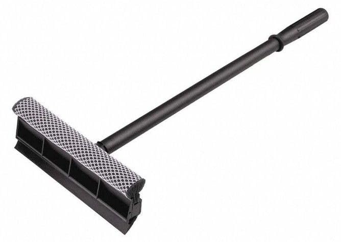 18052 2-in-1 car window cleaning mop with extendable handle, rubber blade, sponge, and dual-side brush for auto glass cleaning.