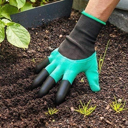 Waterproof gardening gloves with built-in claws, 18057 brand, designed for outdoor planting and cleaning tasks.