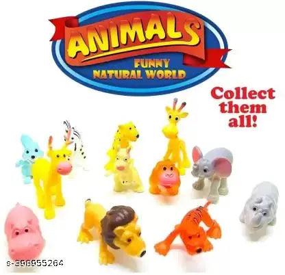 Set of 12 mini cartoon jungle animal toys, including flying toys, kites, and wind spinners, for kids' play and outdoor fun.