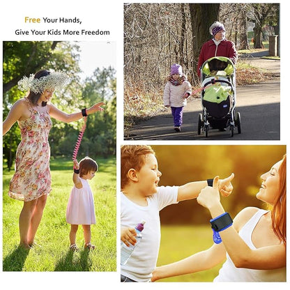 Multicolor anti-lost wrist link with lock and key for baby safety, designed as a safety harness band for kids.