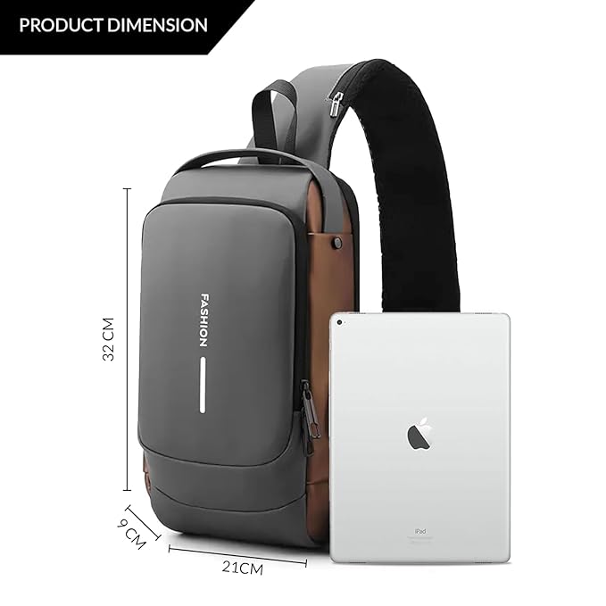Mens crossbody sling bag with waterproof fabric, anti-theft design, USB port, and casual shoulder style for men and women.