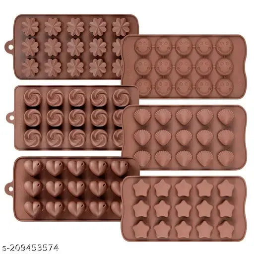 Set of six silicone chocolate molds for candy and mini baking, ideal for chocolate, candy, and baking sculpture projects.